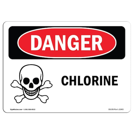 OSHA Danger Sign, Chlorine, 14in X 10in Decal